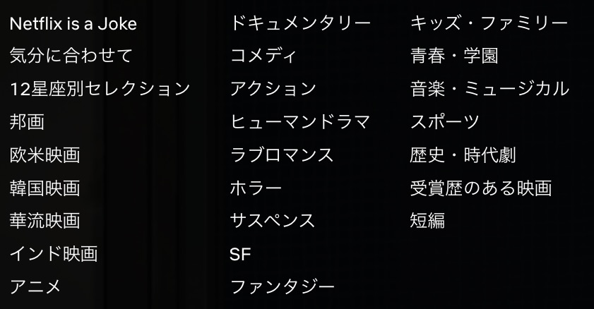 Netflix ジャンル